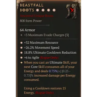 ✨DIABLO 4💥S6💥4ga beastfall boots💥max aspect💥inst.deliver