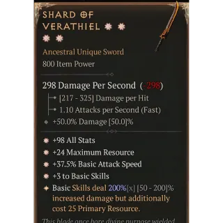 ✨DIABLO 4💥S6💥4ga sword💥shard of verathiel💥max aspect💥inst.deliver