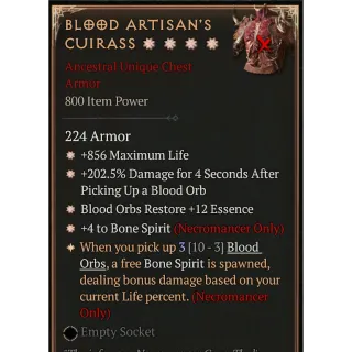 ✨DIABLO 4💥S6💥4ga💥blood artisan's cuirass💥max aspect💥inst.deliver