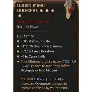 ✨DIABLO 4💥S6💥4ga pants💥blood moon breeches💥max aspect💥inst.deliver