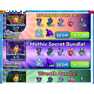 Bubble Gum Simulator INFINITY - 2 krampus bundles 2 mythic secret bundles and 3 wreath bundles