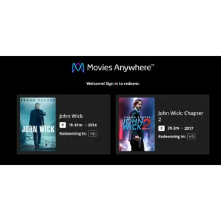 John Wick 1 & John Wick Chapter 2 HD MA Movies Anywhere Digital Redeem U.S. US