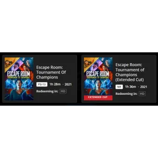 Escape Room: Tournament of Champions Theatrical and Exttended Cut HD MA Movies Anywhere Redeem US U.S.