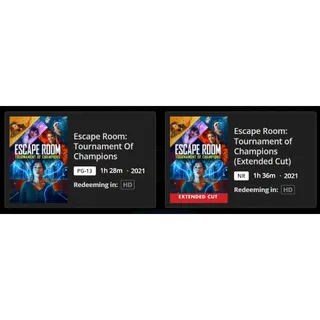 Escape Room: Tournament of Champions Theatrical and Extended Cut HD MA Movies Anywhere Redeem US U.S.