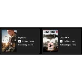 Elysium & District 9 HD MA Movies Anywhere Digital Redeem U.S. US