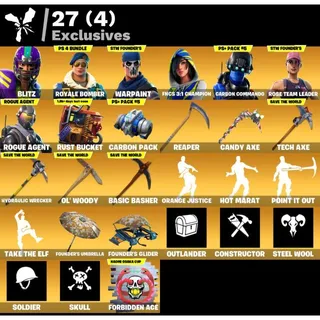 [PC/PSN/XBOX] 75 SKINS 🔥 ROYALE BOMBER + BLITZ + ROGUE AGENT + REAPER PICKAXE + OG STW FOUNDER + 27 EXCLUSIVES🔥 FULL ACCESS