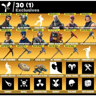 [PC/PSN/XBOX] 51 SKINS 🔥 ULTIMATE STW FOUNDER +THE REAPER + TAKE THE L+ ROGUE AGENT + HAVOC + 30 EXCLUSIVES 🔥 FULL ACCESS