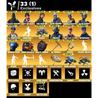 [PC/PSN/XBOX] 46 SKINS 🔥 ULTIMATE STW FOUNDER 🔥 BLACK KNIGHT + SPARKLE SPECIALIST + TAKE THE L + FLOSS + AC/DC 🔥 FULL ACCESS
