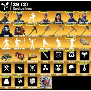[PC/PSN/XBOX] 102 SKINS 🔥 ULTIMATE STW FOUNDER + THE REAPER + TAKE THE L + ROGUE AGENT +  39 EXCLUSIVES 🔥 FULL ACCESS