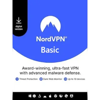  NordVPN Basic VPN Service (PC, Android, Mac, iOS) (10 Devices, 3 Months) - NordVPN Key - GLOBAL