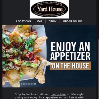 Yard House Free Appetizer Code