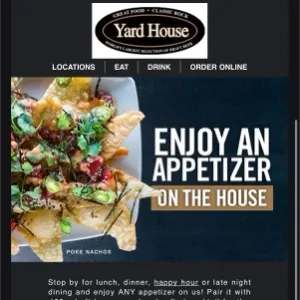 Yard House Free Appetizer Code 