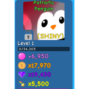 Pet Shiny Patriotic Penguin In Game Items Gameflip - roblox pet simulator giant penguin stats