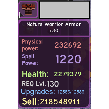 Gear Nature Warrior Armor 30 In Game Items Gameflip - roblox dungeon quest tiers