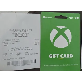 $200.00 USD Xbox Gift Card
