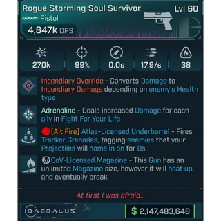 ⭐[PEARLESCENT] L60 SOUL SURVIVOR (FIRE CONVERT) - 4,847K DPS - 99% ACCURACY - 17.9/s F.RATE - TRACKER GRENADES - COV MAG⭐
