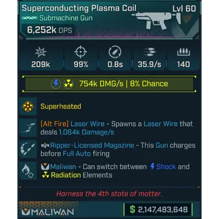 ⭐[PEARLESCENT] L60 PLASMA COIL (RAD/SHOCK) - 6,252K DPS - 99% ACCURACY - 35.9/s F.RATE - 0.8s RELOAD - LASER WIRE - RIPPER MAG⭐