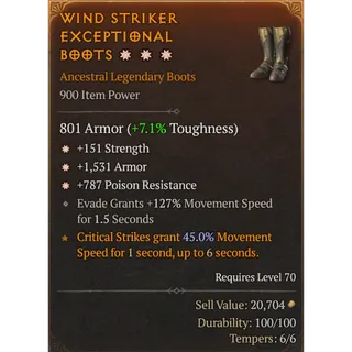 [900 IP] BOOTS✸✸✸ - ✸151 STRENGTH - ✸1531 ARMOR - ✸787 POISON RES - EVADE GRANTS 127% MOVE SPEED