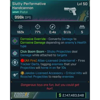 ⭐[MODDED PEARL] L50 HANDCANNON (CORROSIVE) - 998K DPS - 77% ACCURACY - 9.1 FIRE RATE - 0.4S RELOAD - JAKOBS RICOCHET - INSANE!⭐