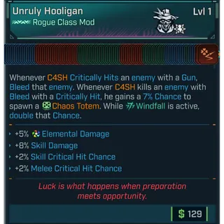 ⭐[PEARLESCENT] L1 ROGUE (C4SH) ULTIMATE CLASS MOD - MAX ALL C4SH SKILLS - TONS OF MODDED PERKS AND STATS⭐