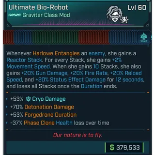 ⭐[PEARLESCENT] L60 GRAVITAR (HARLOWE) ULTIMATE CLASS MOD - MAX ALL HARLOWE SKILLS - OVER 30 MODDED PERKS AND STATS⭐