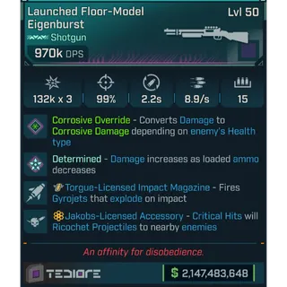 ⭐[MODDED PEARLESCENT] L50 EIGENBURST (CORROSIVE) - 970K DPS - 99% ACC - 8.9s FIRE RATE - ON RELOAD THROWS 2 HOMING GYROGETS!⭐