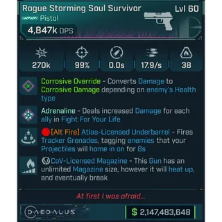 ⭐[PEARLESCENT] L60 SOUL SURVIVOR (CORROSIVE CONVERT) - 4,847K DPS - 99% ACCURACY - 17.9/s F.RATE - TRACKER GRENADES - COV MAG⭐