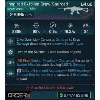 ⭐[PEARL] L60 CROW-SOURCED (CRYO) - 2,939K DPS - 95% ACC - 16.2s F.RATE - 0.5S RELOAD - 4 MIRV - SEEKER MISSILES 4x1,507k DMG⭐