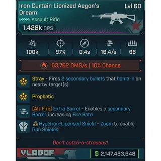 ⭐[PEARLESCENT] L60 AEGON'S DREAM - 1,428K DPS (+63,762 FIRE DMG/s) - 16.4/s FIRE RATE - 0.4s RELOAD - STRAY PERK⭐
