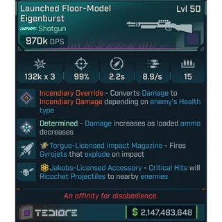 ⭐[MODDED PEARLESCENT] L50 EIGENBURST (FIRE) - 970K DPS - 99% ACC - 8.9s FIRE RATE - ON RELOAD THROWS 2 HOMING GYROGETS!⭐