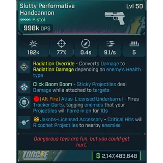 ⭐[MODDED PEARL] L50 HANDCANNON (RADIATION) - 998K DPS - 77% ACCURACY - 9.1 FIRE RATE - 0.4S RELOAD - JAKOBS RICOCHET - INSANE!⭐