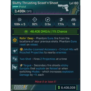 ⭐[PEARLESCENT] L60 SCOOT'N'SHOOT (CORROSIVE) - 3,498K DPS - 92% ACC - 7.7/s FIRE RATE - 0.5s RELOAD - 2 PROJECTILES - GYROJETS⭐