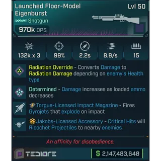 ⭐[MODDED PEARLESCENT] L50 EIGENBURST (RADIATION) - 970K DPS - 99% ACC - 8.9s FIRE RATE - ON RELOAD THROWS 2 HOMING GYROGETS!⭐