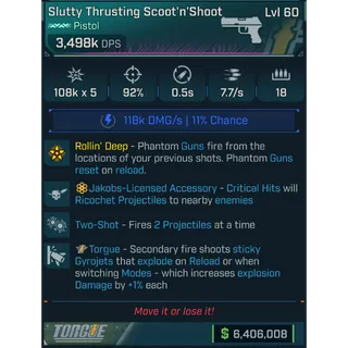 ⭐[PEARLESCENT] L60 SCOOT'N'SHOOT (SHOCK) - 3,498K DPS - 92% ACC - 7.7/s FIRE RATE - 0.5s RELOAD - 2 PROJECTILES - GYROJETS⭐