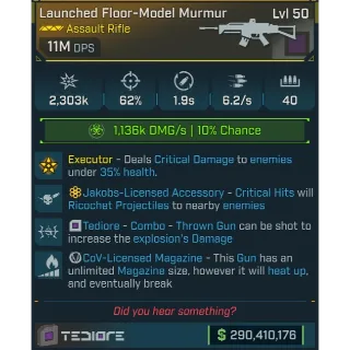 ⭐[MODDED] L50 MURMUR (HALLOWEEN EXCLUSIVE) - 11M DPS (+1.136k CORROSIVE DMG/s) - 6.2/s FIRE RATE - 1.9s RELOAD⭐