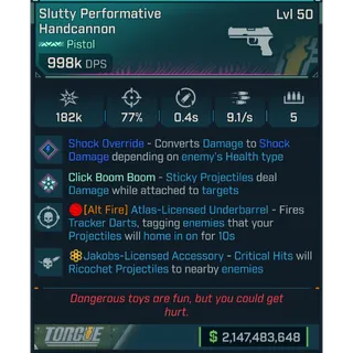 ⭐[MODDED PEARL] L50 HANDCANNON (SHOCK) - 998K DPS - 77% ACCURACY - 9.1 FIRE RATE - 0.4S RELOAD - JAKOBS RICOCHET - INSANE!⭐