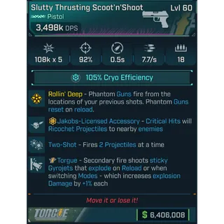 ⭐[PEARLESCENT] L60 SCOOT'N'SHOOT (CRYO) - 3,498K DPS - 92% ACC - 7.7/s FIRE RATE - 0.5s RELOAD - 2 PROJECTILES - GYROJETS⭐