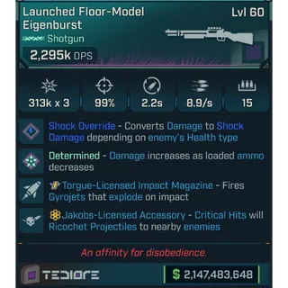 ⭐[PEARLESCENT] L60 EIGENBURST (SHOCK CONVERT) - 2,295K DPS - 99% ACC - 8.9s F.RATE - ON RELOAD THROWS 2 HOMING GYROGETS!⭐