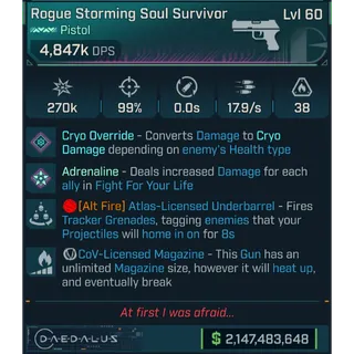 ⭐[PEARLESCENT] L60 SOUL SURVIVOR (CRYO CONVERT) - 4,847K DPS - 99% ACCURACY - 17.9/s F.RATE - TRACKER GRENADES - COV MAG⭐