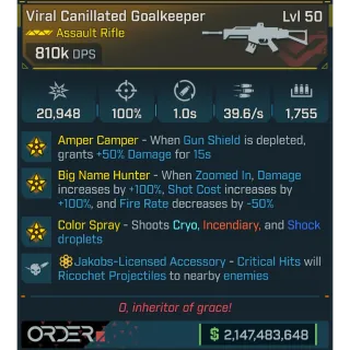 ⭐[MODDED] L50 GOALKEEPER - 810.000 DPS (+BIG NAME HUNTER + COLOR SPR) - 100% ACC - 1.0s RELOAD - 39.6/s F.R. - 1.755 MAG SIZE⭐