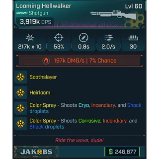 ⭐[PEARLESCENT] L60 HELLWALKER - 3,919K DPS (+197K FIRE DMG/s) - 30 MAG SIZE - 53% ACCURACY - 0.8s RELOAD - 2.0/s FIRE RATE!⭐