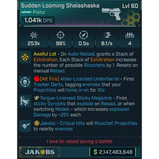 ⭐[PEARLESCENT] L60 SHALASHASKA - 1,041K DPS - 8.1/s FIRE RATE - 98% ACCURACY - 0.5s RELOAD - STICKY GYROGETS - ATLAS DARTS!⭐