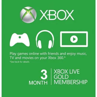 3 Month Xbox Live Gold Membership Card 