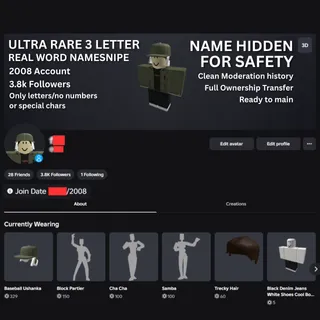 🔥 ULTRA RARE 3-LETTER REAL WORD NAMESNIPE - Clean OG 2008 Account 🔥