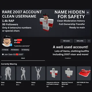 🔥 VERY RARE, STACKED ACCOUNT, 07 VISOR, & MORE | 1.4k RAP - Clean Username OG 2007 Account 🔥