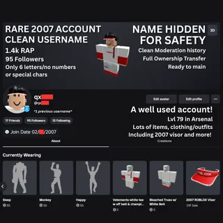 🔥 VERY RARE, STACKED ACCOUNT, 07 VISOR, & MORE | 1.4k RAP - Clean Username OG 2007 Account 🔥