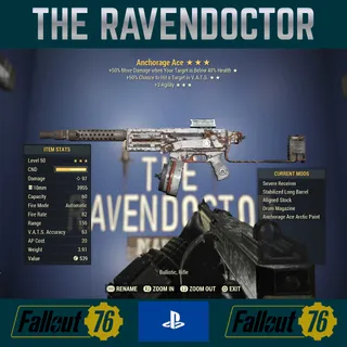 Fallout 76 PS4/PS5 - Anchorage Ace 10mm SMG (Exe/50vhc/+3Agi) Unique Weapon
