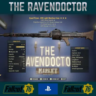 Fallout 76 PS4/PS5 - Q/E/15fr Light Machine Gun LMG (Lvl 50 God Roll)