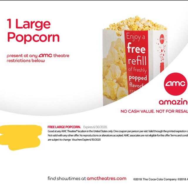 1x FREE LARGE POPCORN VOUCHER FOR AMC THEATRES Other Gift Cards