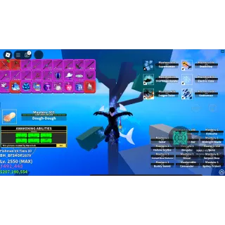 Blox Fruit Account Lv:2550Max | Full Awaken Dough | GodHuman | Cursed Dual Katana | Hallow scythe | 207M Beli/ 492 k Flagment 